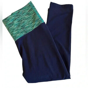 Fabletics Capri Leggings Women Sm Blue Green Fold-over High Waist Yoga Athletic.